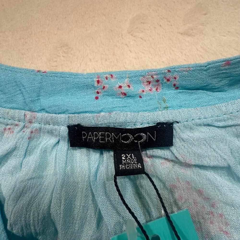 Papermoon Phoenix Tank Top Turquoise Floral Sleeveless Blouse 2XL New - Picture 2 of 6